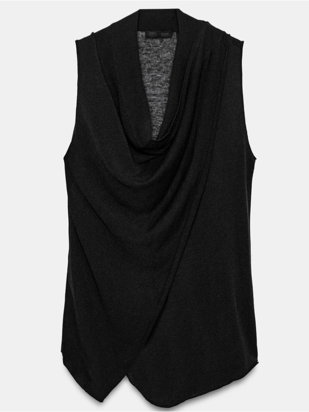 Draped Cowl Neck Sleeveless Tank - Black
